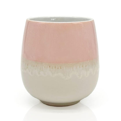 Mea-Living STONEWARE Becher | "HERZ" | rosa | 400 ml | handverzierter Trinkbecher oder Blumentopf