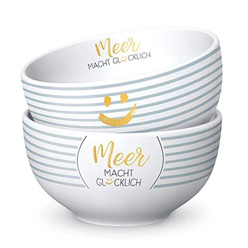 Regalo per te :-) Ciotola per muesli Il mare rende felici blu bianco D. 13cm Marittimo LaVida
