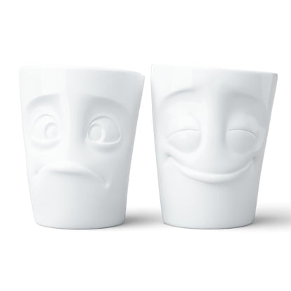FIFTYEIGHT PRODUCTS / Cups / Handleless Mug Set No. 2, "Cheerful & Dumbfounded" (Porcelain, 2 x 350ml, White, Made in Germany)