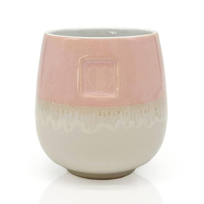 Mea-Living STONEWARE Becher | "HERZ" | rosa | 400 ml | handverzierter Trinkbecher oder Blumentopf