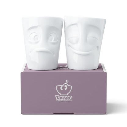 FIFTYEIGHT PRODUCTS / Cups / Handleless Mug Set No. 2, "Cheerful & Dumbfounded" (Porcelain, 2 x 350ml, White, Made in Germany)