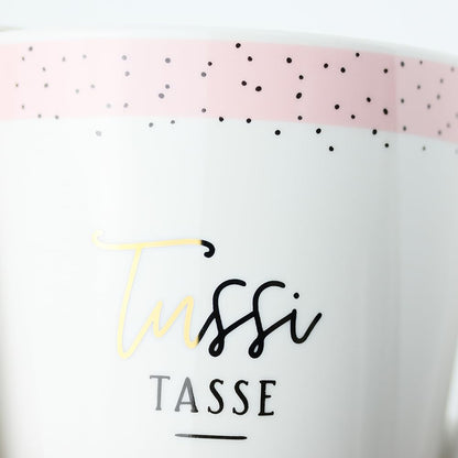 Graphic workshop coffee mug with 100% real gold | Porcelain mug | 420 ml | "Tussi" mug
