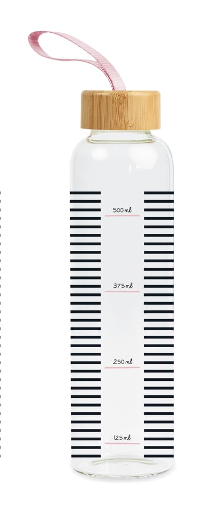 Grafik-Werkstatt Trinkflasche aus Glas mit lustigem Spruch | mit Griffschlaufe | 550 ml | Herz, Bunt