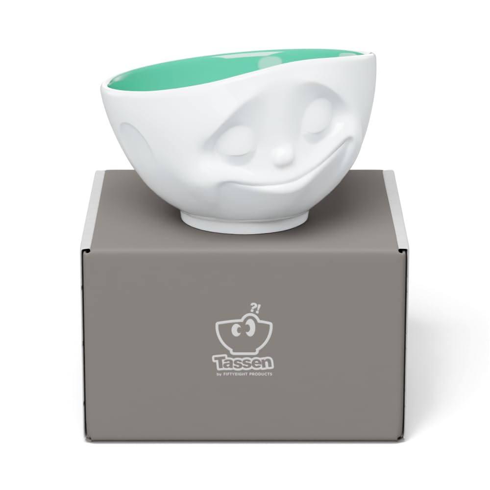 FIFTYEIGHT PRODUCTS / Mugs / Bowl "Happy" (Porcelain, 500ml, white, mint inside, Made in Germany)