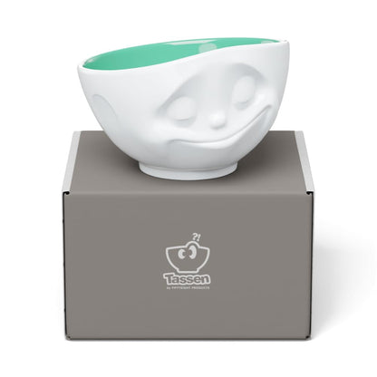 FIFTYEIGHT PRODUCTS / Mugs / Bowl "Happy" (Porcelain, 500ml, white, mint inside, Made in Germany)