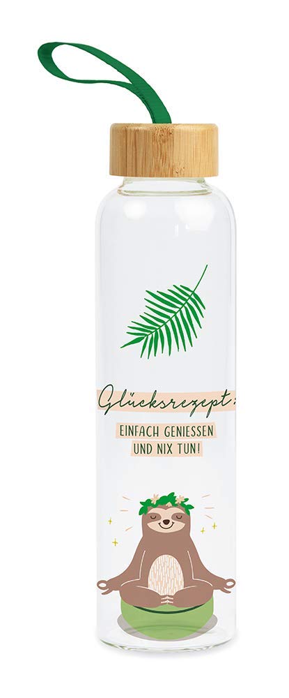 Grafik Werkstatt Borraccia in vetro con frase divertente | con passante per impugnatura | 550 ml | Ricetta della felicità, multicolore
