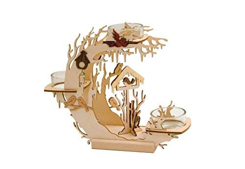 Kuhnert - hochwertiger Teelichtkranz Vogelhaus für 3 Teelichter - aus Edelholz - 17 x 20 x 5,5cm - Made in Germany