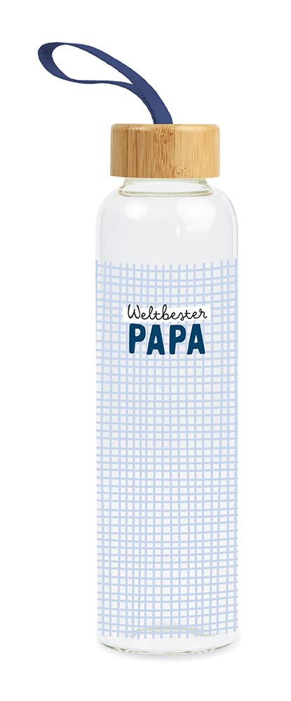 Grafik Werkstatt Borraccia in vetro con frase divertente | con laccetto per il trasporto | 550 ml | Il papà migliore del mondo, Blu