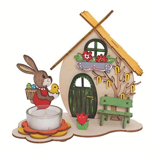 Kuhnert Woodturning Hobaku Craft Kit - Tealight Holder/Candle Holder - Cute Easter Motifs - Wooden Decoration for Assembly - Dimensions: various - Made in Germany
