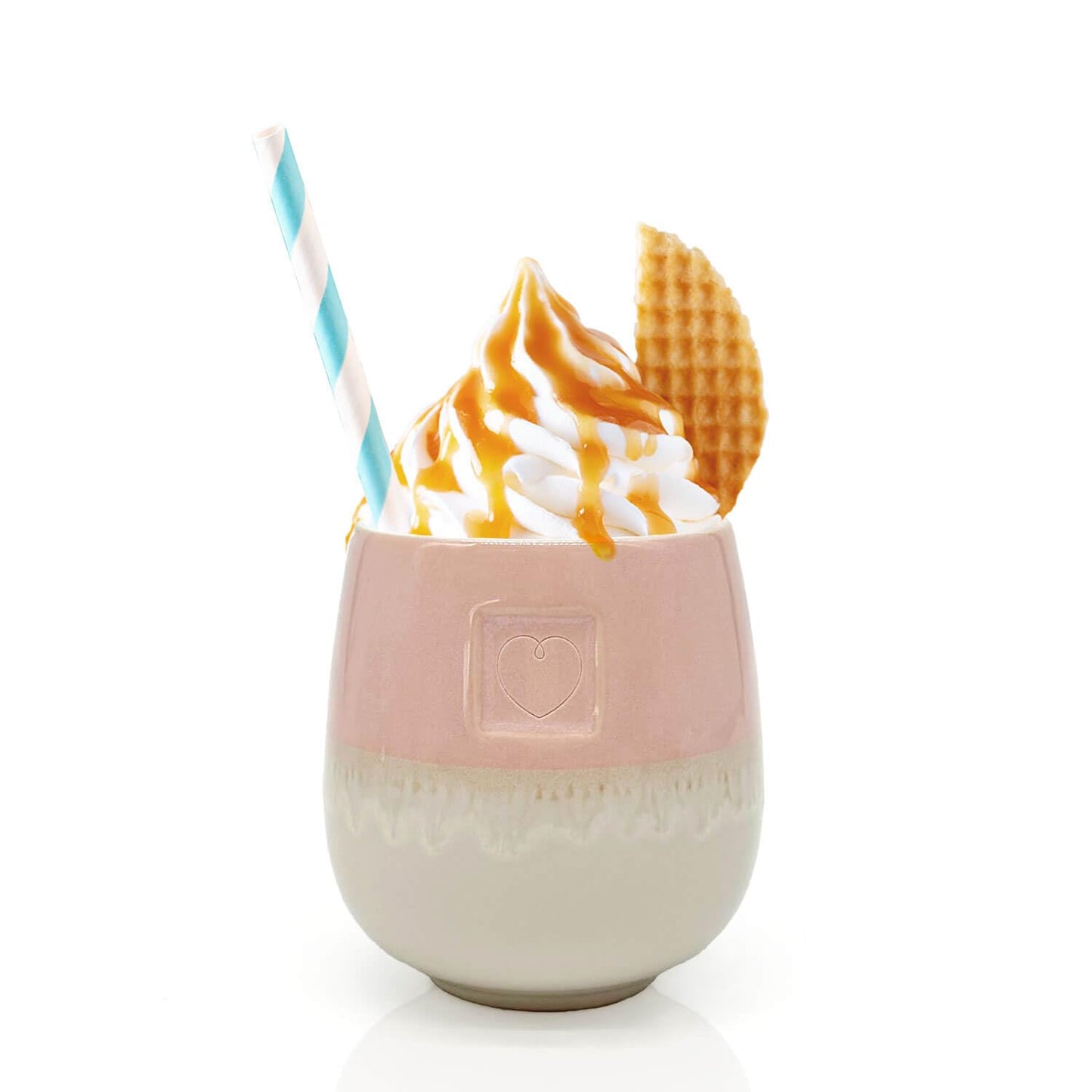Mea-Living STONEWARE Becher | "HERZ" | rosa | 400 ml | handverzierter Trinkbecher oder Blumentopf