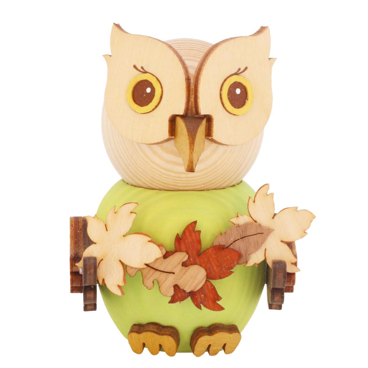 Kuhnert - Decoration / Wooden figurine - Mini Owl "with leaf garland" - approx. 7cm - Made in Germany