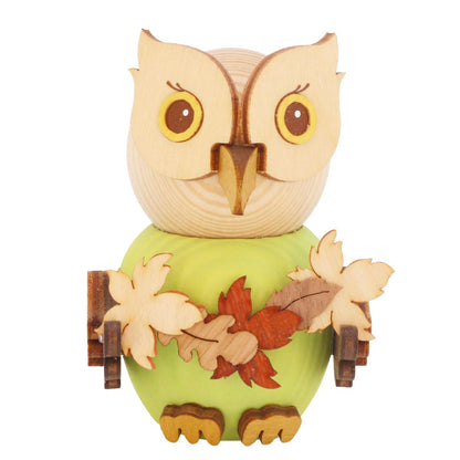 Kuhnert - Decoration / Wooden figurine - Mini Owl "with leaf garland" - approx. 7cm - Made in Germany
