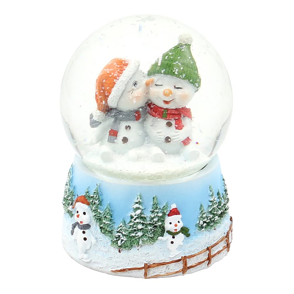 Polyresin Snow Globe Snow Children with Hat and Scarf Orange/Green 70541