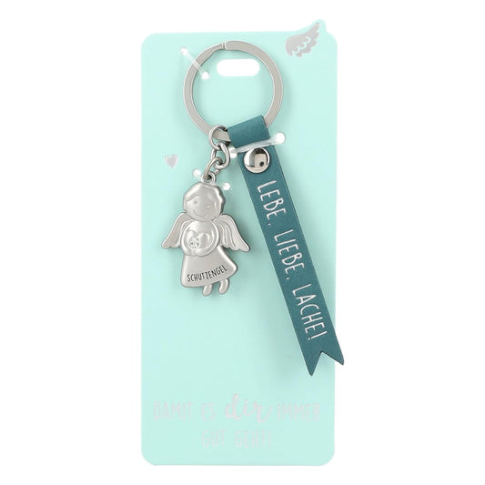 Guardian Angel Keychain made of metal, good luck charm with a loving message and faux leather strap,