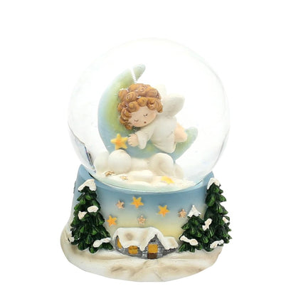 Sfera di neve in poliresina con angelo su base invernale