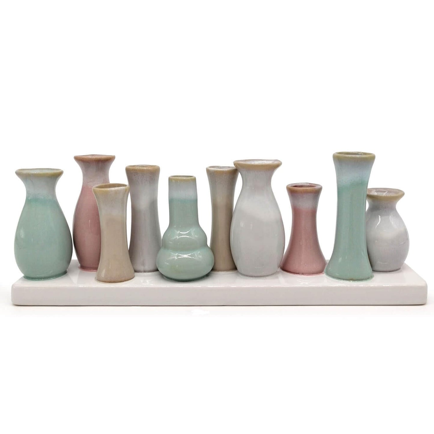 Mea-Living 10 mini vasi su vassoio in ceramica, multicolore