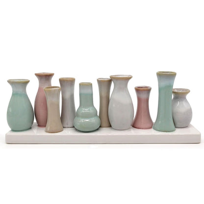 Mea-Living 10 mini vasi su vassoio in ceramica, multicolore