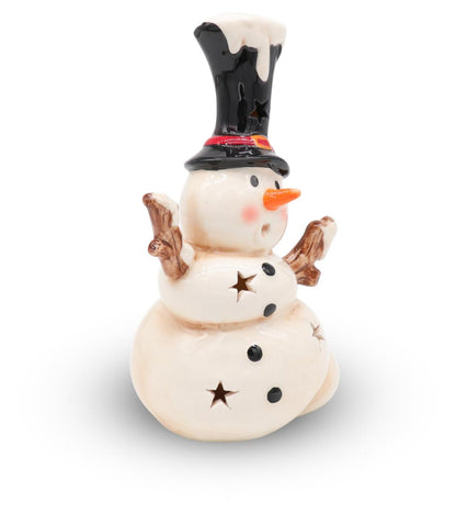 Seyko LED Statuina pupazzo di neve in ceramica Olaf bianco nero rosso H 18 cm 060028