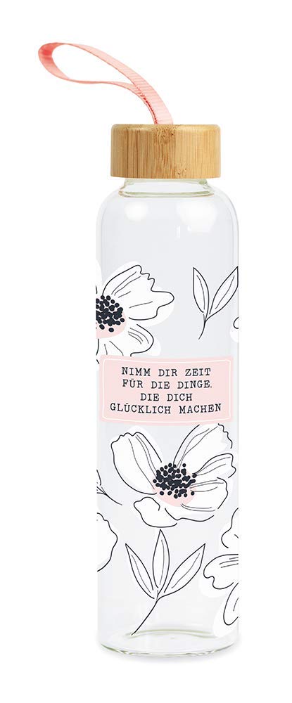 Graphic Workshop Glass Drinking Bottle with Funny Saying | with Carry Loop | 550 ml | Happy
