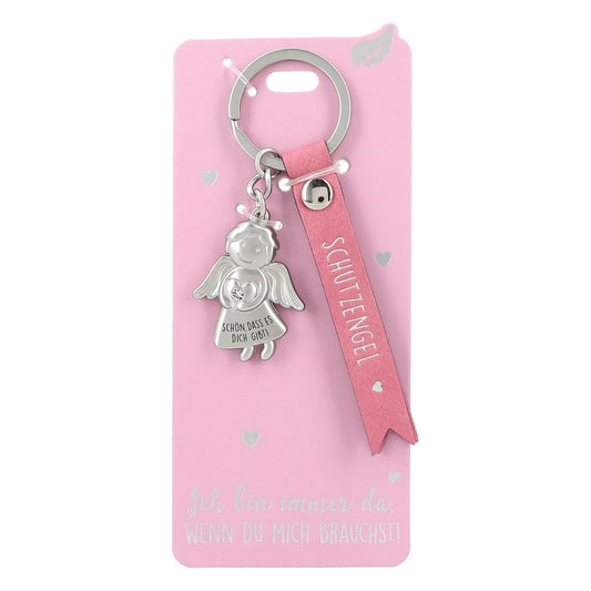 Guardian Angel Keychain made of metal, good luck charm with a loving message and faux leather strap,