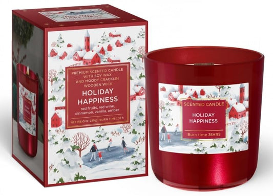 Premium Scented Candle with Soy Wax and Wooden Wick Holiday Happiness
