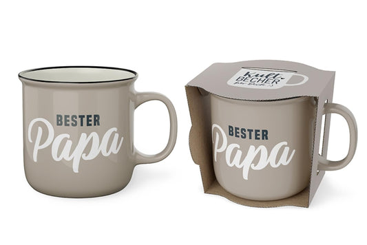 La Vida Kulti Mug Best Dad, Cup, Enamel Look, Vintage Design, 250ml, Brown, Gift Box