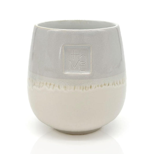 Mea-Living STONEWARE Mug | "HOME" | grey | 400 ml | hand-decorated drinking mug or flower pot