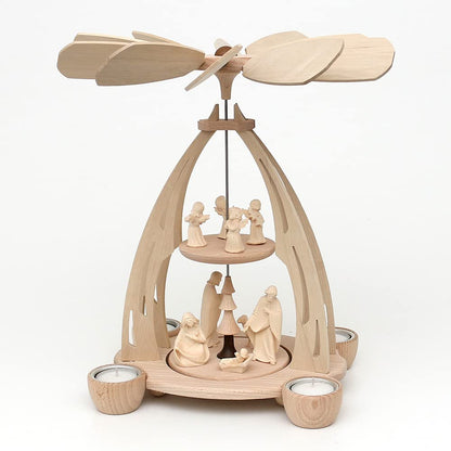 Wooden Table Pyramid, High Quality, Holy Family from South Tyrol for 4 Tealights, 20 x 24 x 35 cm - Vogtland Souvenir