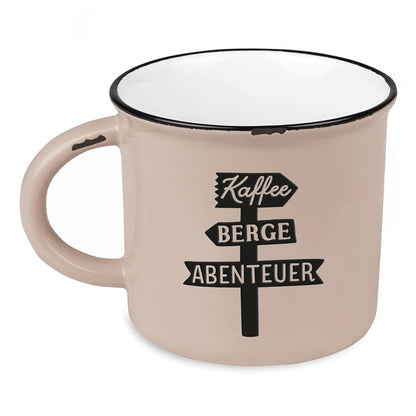 Kaffeetasse vintage| Keramik Becher zum verschenken | 400 ml | alpin | Kaffee, Berge, Abenteuer, Braun
