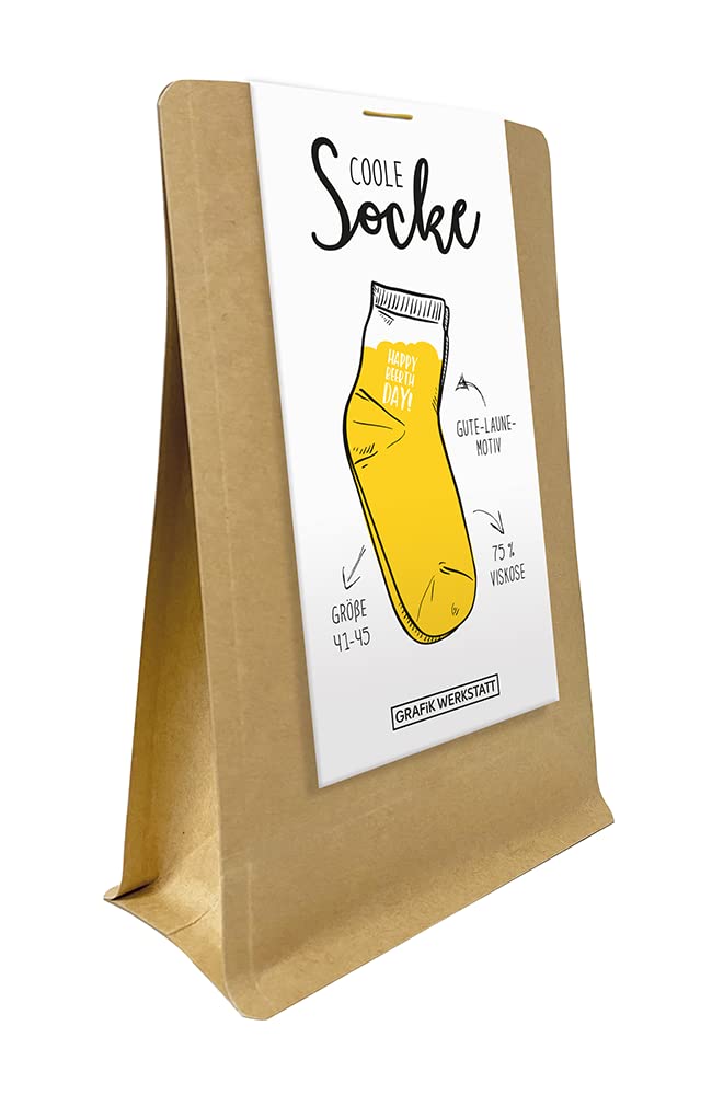 Graphic Workshop Apparel, Shoes, Jewelry & Accessories Casual Socks | Colorful Socks with Sayings | Happy Beerthday | yellow | Size 41-45, One Size