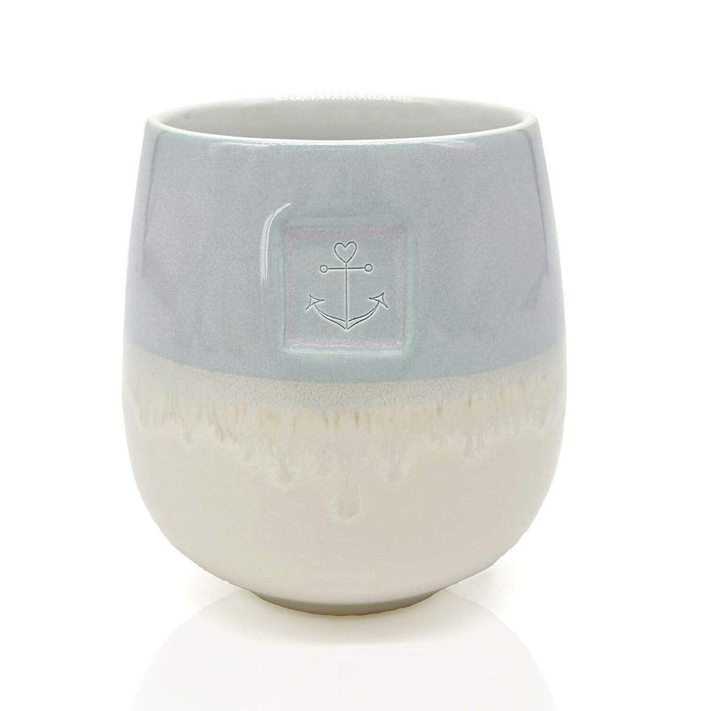 Mea-Living STONEWARE Mug | "ANCHOR" | blue | 400 ml | hand-decorated drinking mug or flower pot