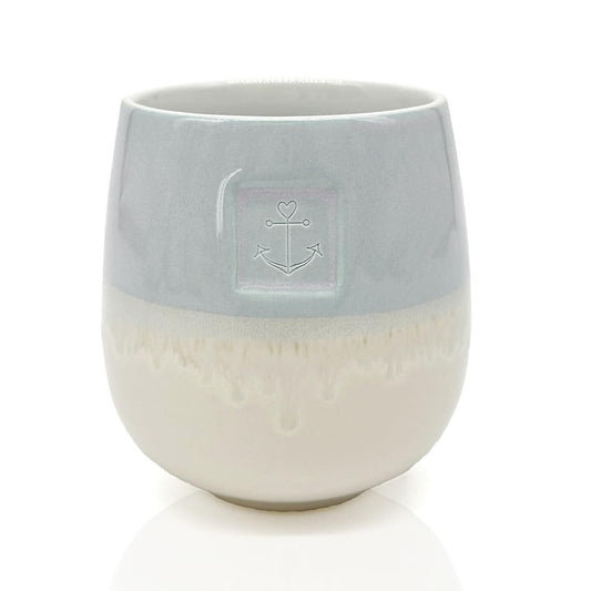 Mea-Living STONEWARE Mug | "ANCHOR" | blue | 400 ml | hand-decorated drinking mug or flower pot