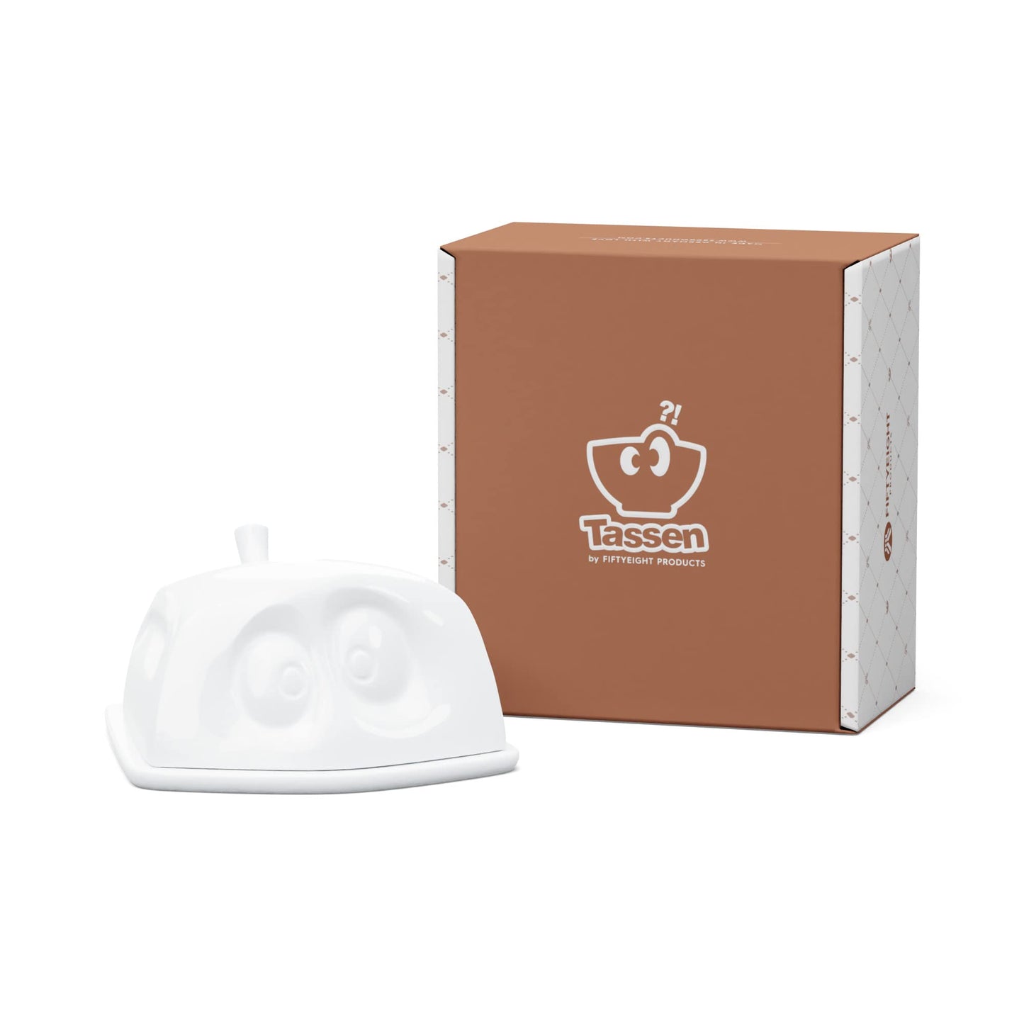 FIFTYEIGHT PRODUCTS / Butter Dish "Hidden", (Porcelain, L: 15.5 cm W: 13 cm, H: 6.5 cm, Weight: 711g, white, Made in Germany)