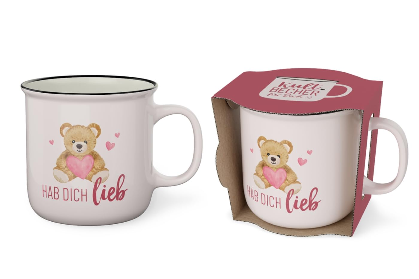 la Vida Kulti-Mug "Hab Dich lieb", Mug, Enamel Look, Vintage Design, 250ml, Gift Box
