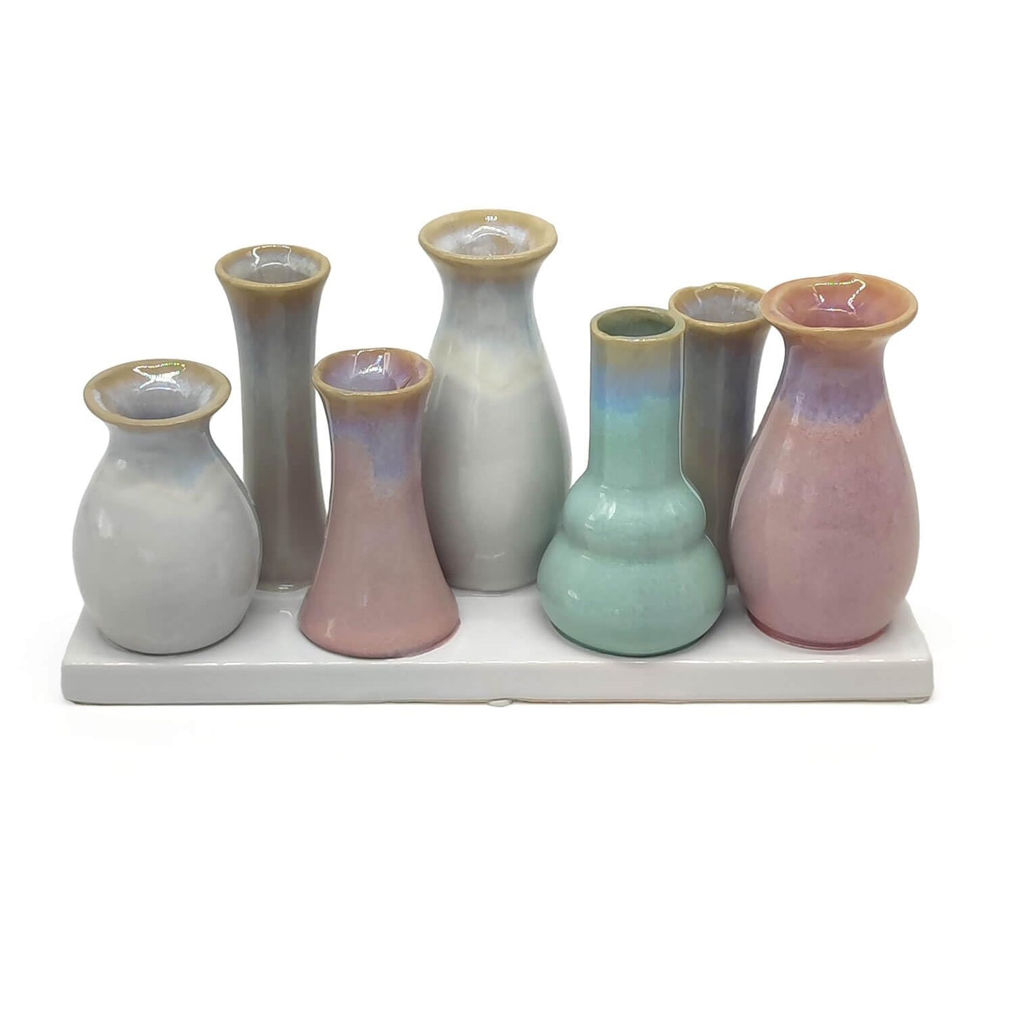 Mea Living 7 Väschen GROß auf Tablett  aus Keramik, multicolor
