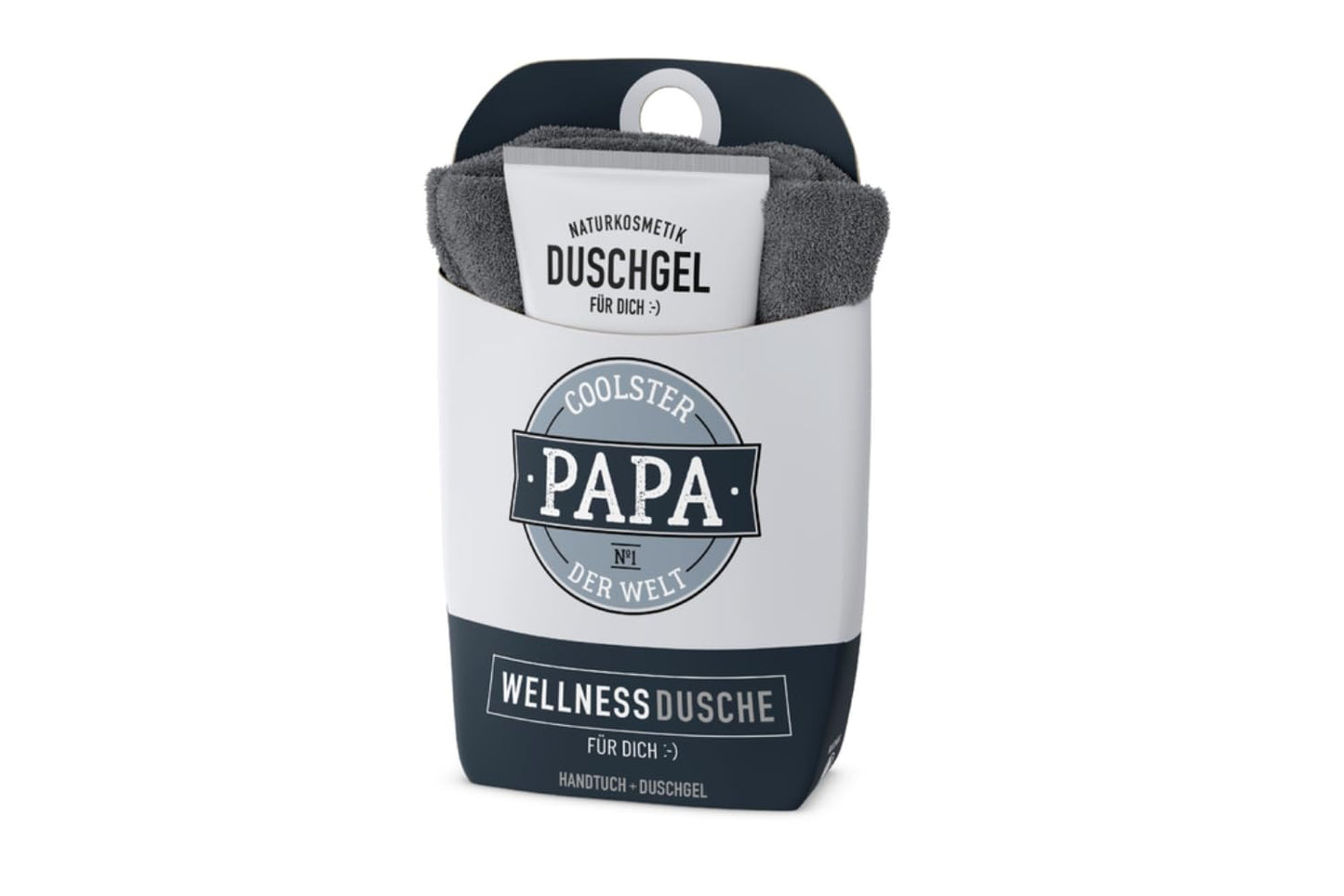 Doccia benessere La Vida | Cofanetto regalo | Bagnoschiuma + asciugamano in cotone | "Il papà più cool"