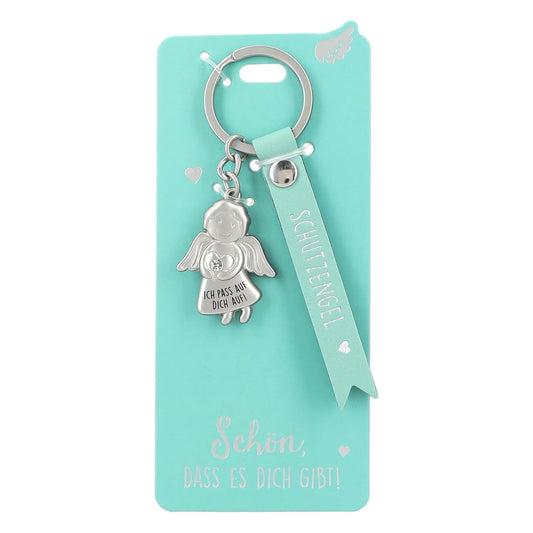 Guardian Angel Keychain made of metal, good luck charm with a loving message and faux leather strap,