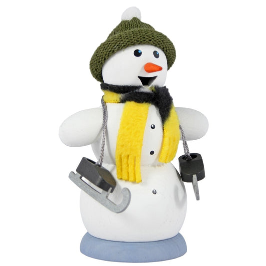 Kuhnert Smoker/Incense Burner Figurine - Wooden Snowman with Ice Skates - approx. 13 cm - Made in Germany