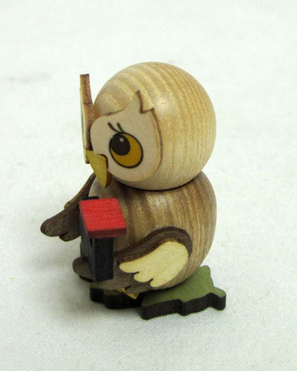 Kuhnert - Owl Child figurine with locomotive - wooden figure approx. 4 cm