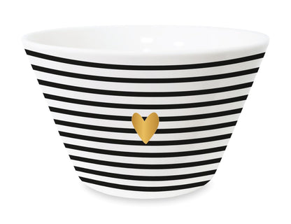 Graphics Workshop Cereal Bowl | with Real Gold | Porcelain | Heart, Black and White