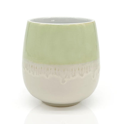 Mea-Living STONEWARE Mug | "CLOVER" | green | 400 ml | hand-decorated drinking mug or flower pot