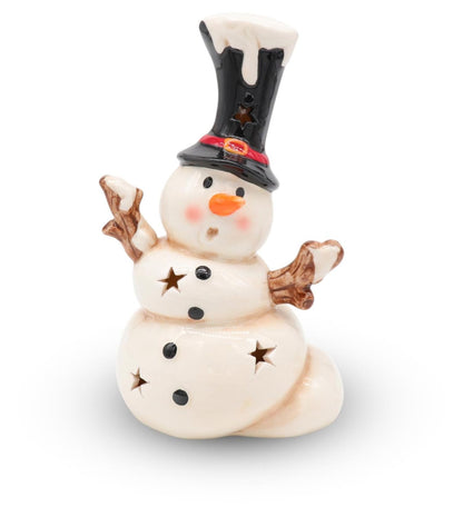 LED Keramik Schneemann Figur Olaf weiß schwarz rot H 18 cm 060028