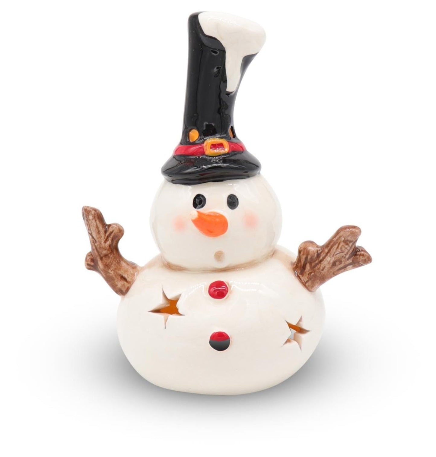 Seyko Keramik Deko Figur LED Keramik Schneemann Figur Olaf weiß schwarz rot H 12 cm 060029