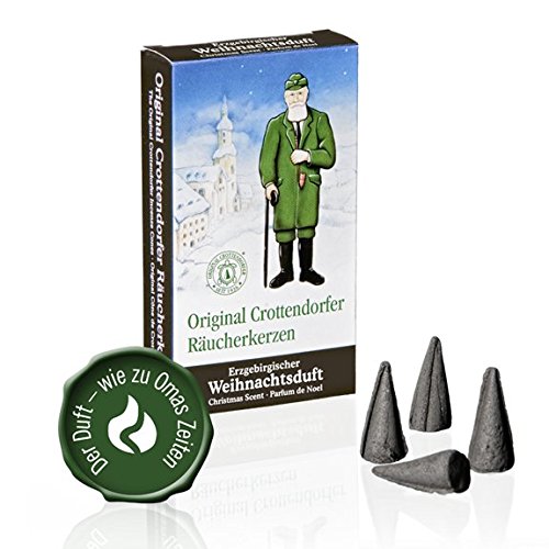 Crottendorfer Incense Cones Set in a 4-pack with 24 pcs per pack, size M incense cones in various scents such as Cinnamon Apple, Fireplace Magic, Assorted Mix, Erzgebirge Christmas Scent
