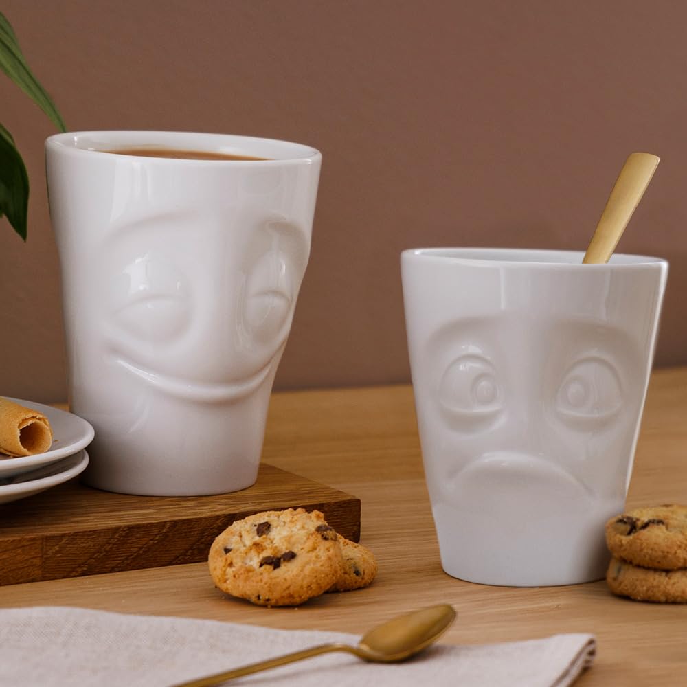 FIFTYEIGHT PRODUCTS / Cups / Handleless Mug Set No. 2, "Cheerful & Dumbfounded" (Porcelain, 2 x 350ml, White, Made in Germany)