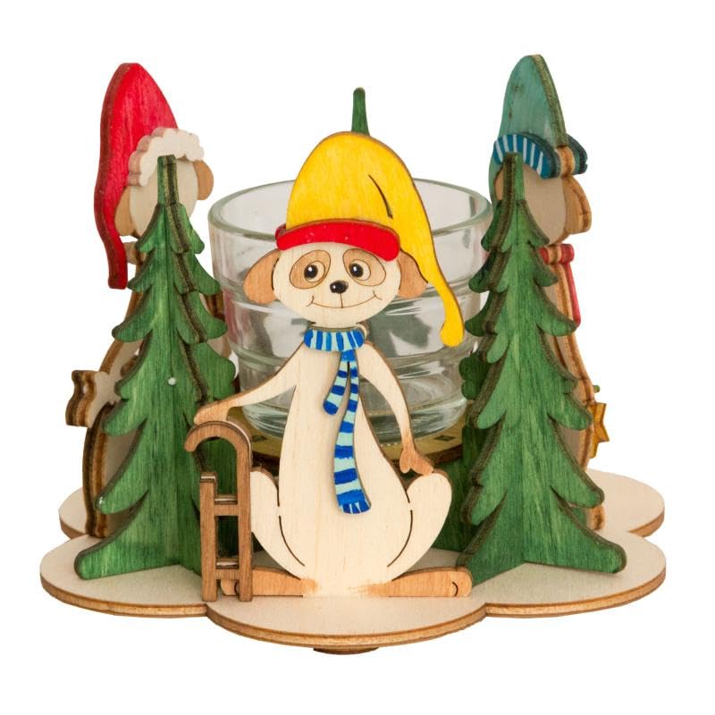 Kuhnert Woodturning - Hobaku Craft Set - Christmas Meerkats - Design: assorted - Wooden Decoration for Assembly - Dimensions: assorted - Made in Germany
