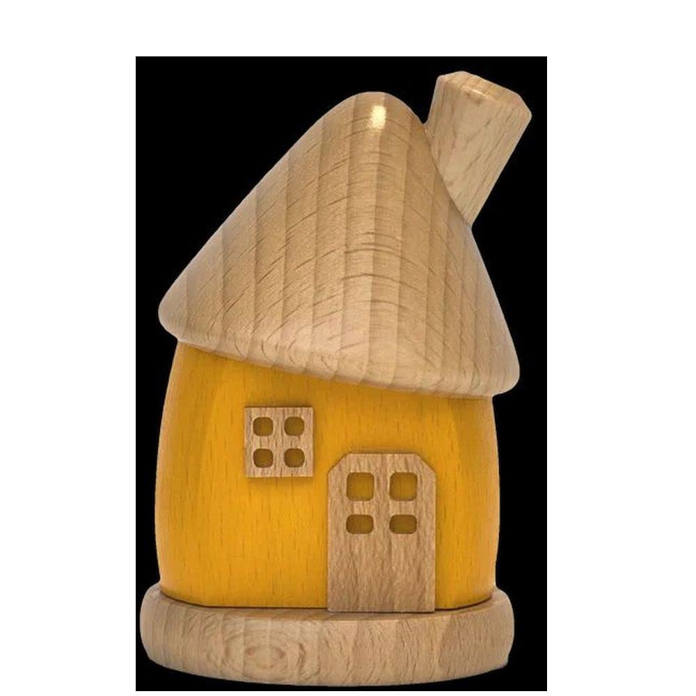 Räucherhäuschen aus Holz - rund - gelb/Natur