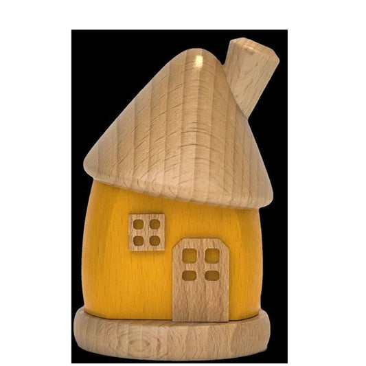 Wooden Incense Smoker - round - yellow/natural