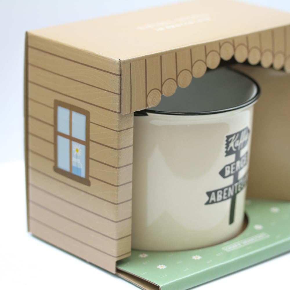 Kaffeetasse vintage| Keramik Becher zum verschenken | 400 ml | alpin | Kaffee, Berge, Abenteuer, Braun