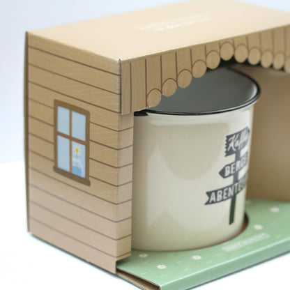 Kaffeetasse vintage| Keramik Becher zum verschenken | 400 ml | alpin | Kaffee, Berge, Abenteuer, Braun